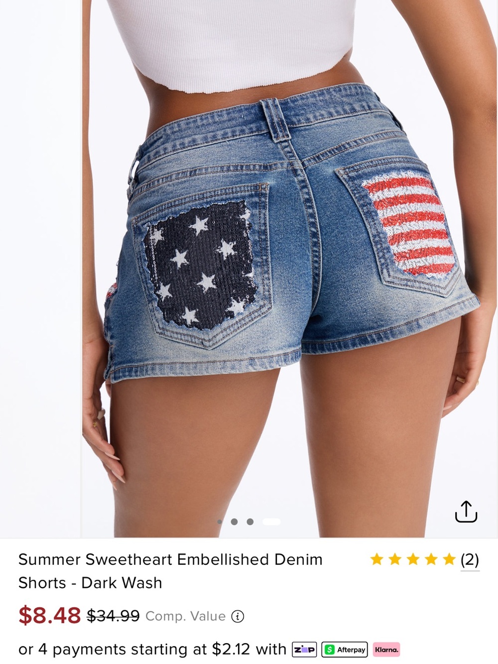 Fashion Nova Dark Wash Denim Shorts with Sequin Flag Pockets